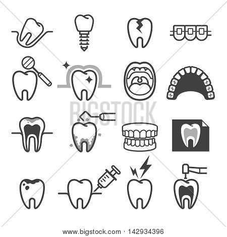 Dental tooth icons set on white background. Vector illustration.