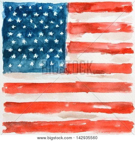 Watercolor american flag. USA flag for national holidays or decoration. Patriotic art.