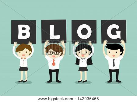 Business concept, business people holding the letters 'blog'. Vector illustration.