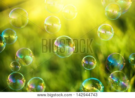 Air bubbles on grass background. Abstract background