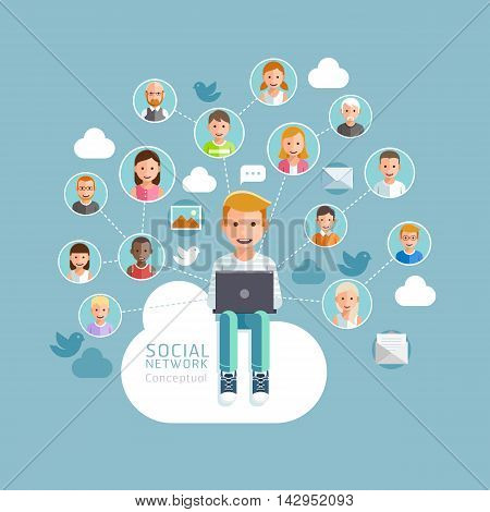 Social Network Conceptual Flat Style. Vector Illustration.