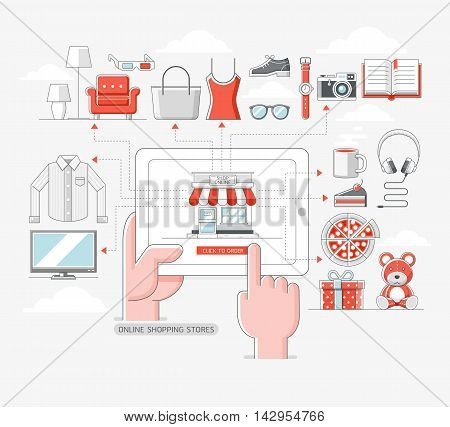 Online shopping store concept background. Vector illustration.
