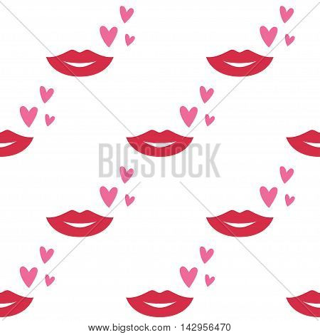 Seamless red lips and pink hearts pattern