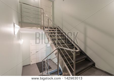 Staircase in modern building. Bright and modern building interior.