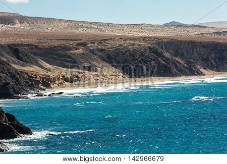 Rock coast near La Pared village on the south western part of Fuerteventura . Canary Islands Spain