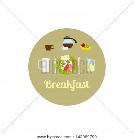 Breakfast food isolated icon set. Vector illustration