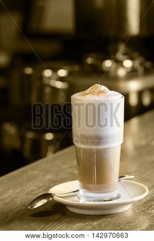 Latte Coffee or caffe latte in tall latte glasses