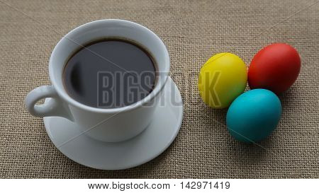 Pouring coffee into cup shooting with high speed camera phantom flex and Easter eggs