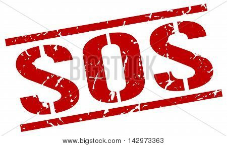 sos stamp. red grunge square isolated sign