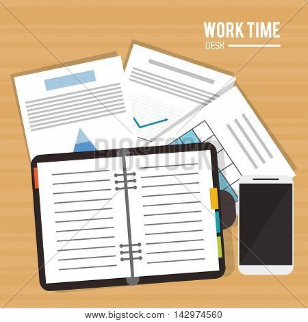 notebook document infographic smartphone worktime desk office supply icon. Colorful design. Vector illustration
