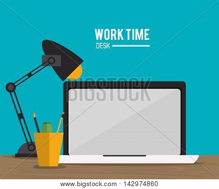 laptop lamp worktime desk office supply icon. Colorful design. Vector illustration