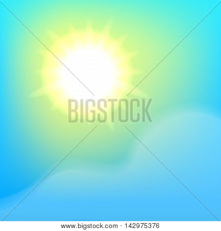 Bright sun, blue sky and cloud. Vector, eps 10 background