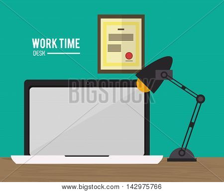 laptop lamp worktime desk office supply icon. Colorful design. Vector illustration