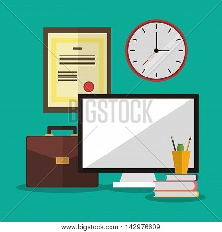 computer clock worktime desk office supply icon. Colorful design. Vector illustration