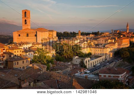 Italy. Perugia - a view of the old town and the Basilica di San Domenico Umbria