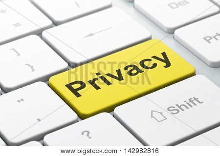 Privacy concept: computer keyboard with word Privacy, selected focus on enter button background, 3D rendering