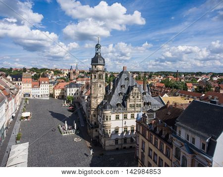 town hall market in Altenburg Thuringia aerial view