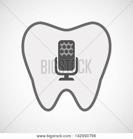 Isolated Line Art Tooth Icon With  A Microphone Sign