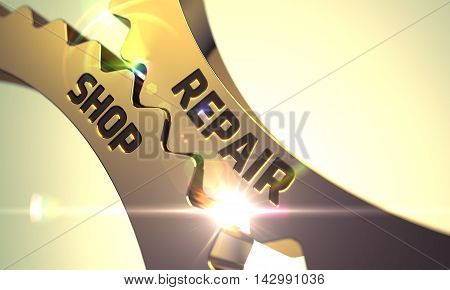 Repair Shop on Mechanism of Golden Cog Gears. 3D Render.