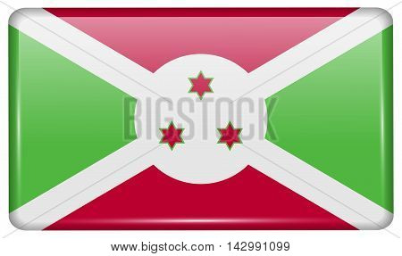 Flags Burundi In The Form Of A Magnet On Refrigerator With Reflections Light. Vector