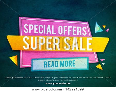 Special Offer, Super Sale Paper Tag, Banner, Poster or Flyer design on grungy background, Creative vector illustration.