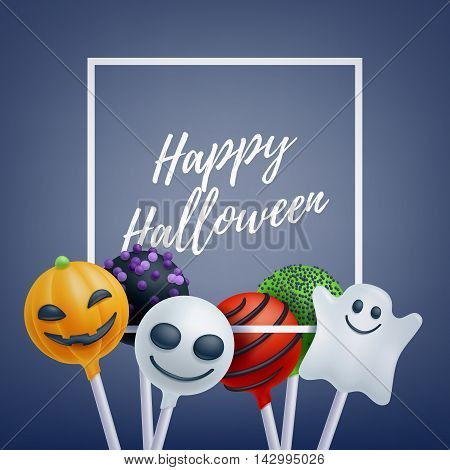 Halloween sweets colorful party background. Lollipop candy cake pops, good for holiday design. Halloween greetings.