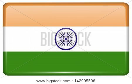 Flags India In The Form Of A Magnet On Refrigerator With Reflections Light. Vector