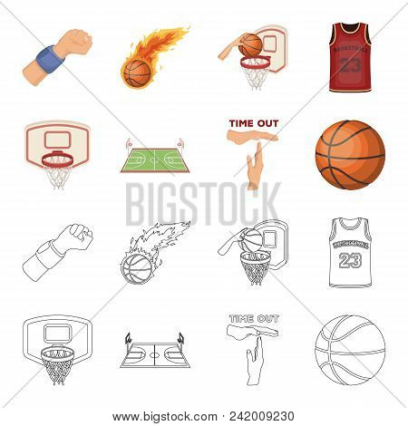 Basketball And Attributes Cartoon, Outline Icons In Set Collection For Design.basketball Player And 