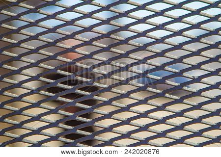 Diamond Grid Pattern Metal Iron Fence Background