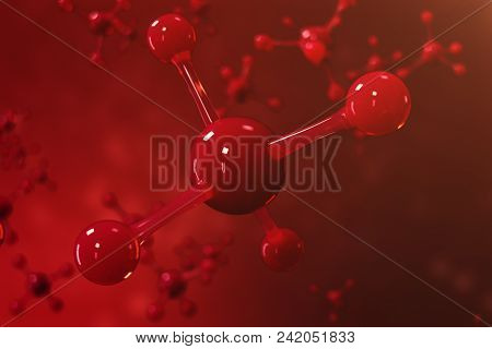 3d Rendering Molecules. Atoms Bacgkround. Medical Background For Banner Or Flyer. Molecular Structur