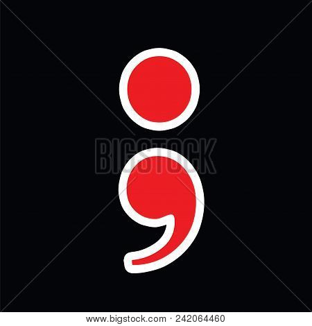 Red Semicolon Vector - Greek Question Mark Symbol - Black Background