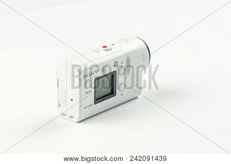 Russia. Khabarovsk April 2018: Sony X 3000 Action Camera On White Background
