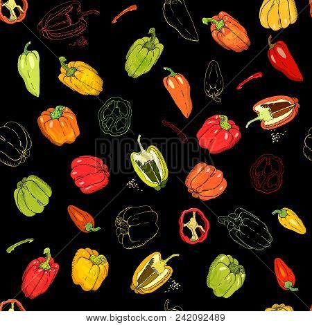 Seamless Pattern With Bell Peppers. Endless Texture For Your Design