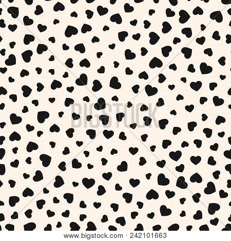 Vector Hearts Pattern. Valentines Day Background. Abstract Black And White Seamless Texture With Sma