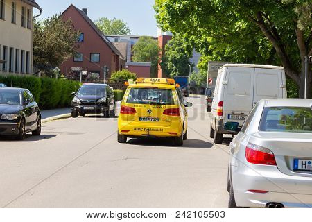 Hannover / Germany - May 21, 2018: Breakdown Service Car From Adac, German Automobile Club Drives On