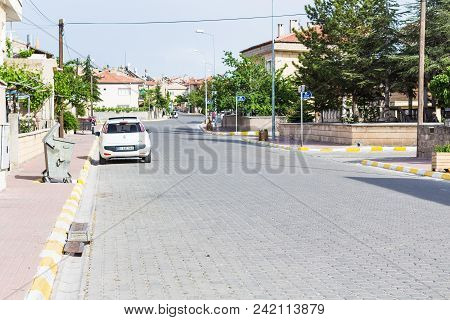 Uchisar, Turkey - May 4, 2018: Modern Street In Uchisar Town In Spring. Uchisar Is Village In Cappad