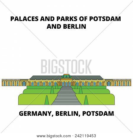 Germany, Berlin, Potsdam, Palaces And Parks Line Icon, Vector Illustration. Germany, Berlin, Potsdam
