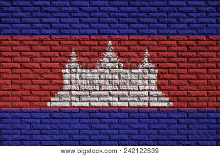 Cambodia Flag Is Painted Onto An Old Brick Wall