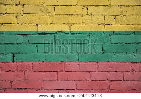 Lithuania Flag Is Painted Onto An Old Brick Wall
