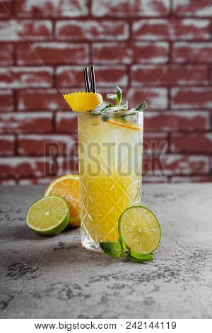 Lemon Cocktail In Frozen Glass With Mint.