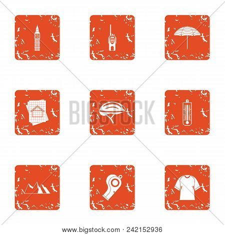 Driveway Icons Set. Grunge Set Of 9 Driveway Vector Icons For Web Isolated On White Background