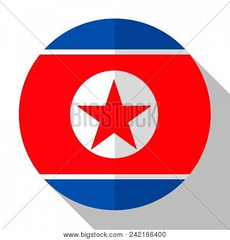 Flag North Korea - round flatstyle button with a shadow. 