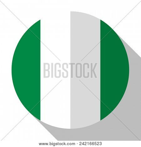 Flag Nigeria - round flatstyle button with a shadow. 