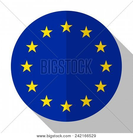 Flag European Union - round flatstyle button with a shadow. 