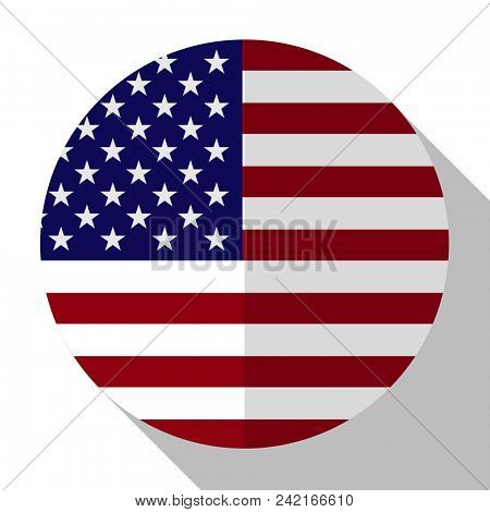 Flag America - round flatstyle button with a shadow. 