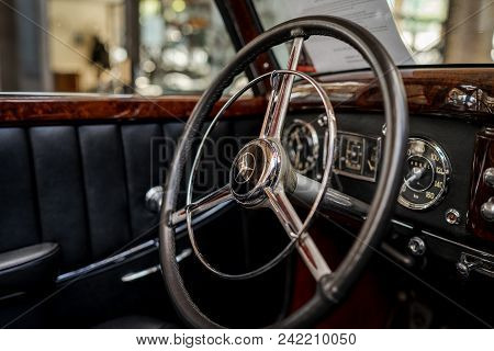 Berlin - May 06, 2018: Interior Of A Full-size Luxury Car Mercedes-benz 220 