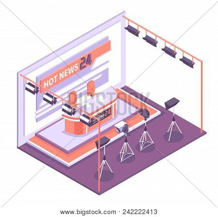 Empty Tv Studio With Various Equipment For Shooting Isometric Concept 3d Vector Illustration