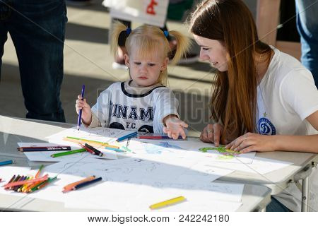 Minsk, Belarus - May 23, 2018: Little Fan Having Fun Before The Belarusian Premier League Football M