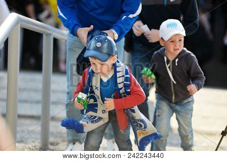 Minsk, Belarus - May 23, 2018: Little Fans Having Fun Before The Belarusian Premier League Football 