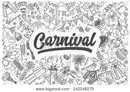 Hand Drawn Carnival Doodle Set. Lettering - Carnival